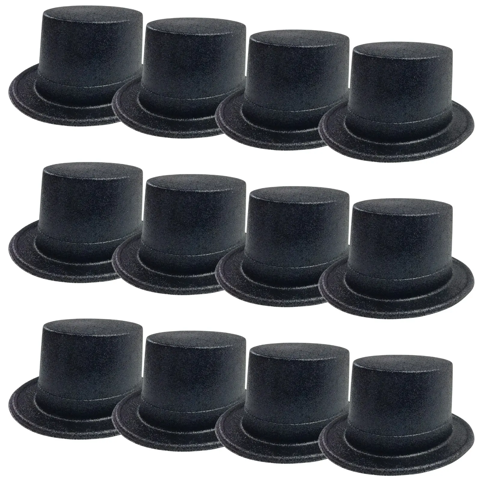 12x GLITTER TOP HAT Fancy Party Plastic Costume Tall Cap Fun Dress Up BULK