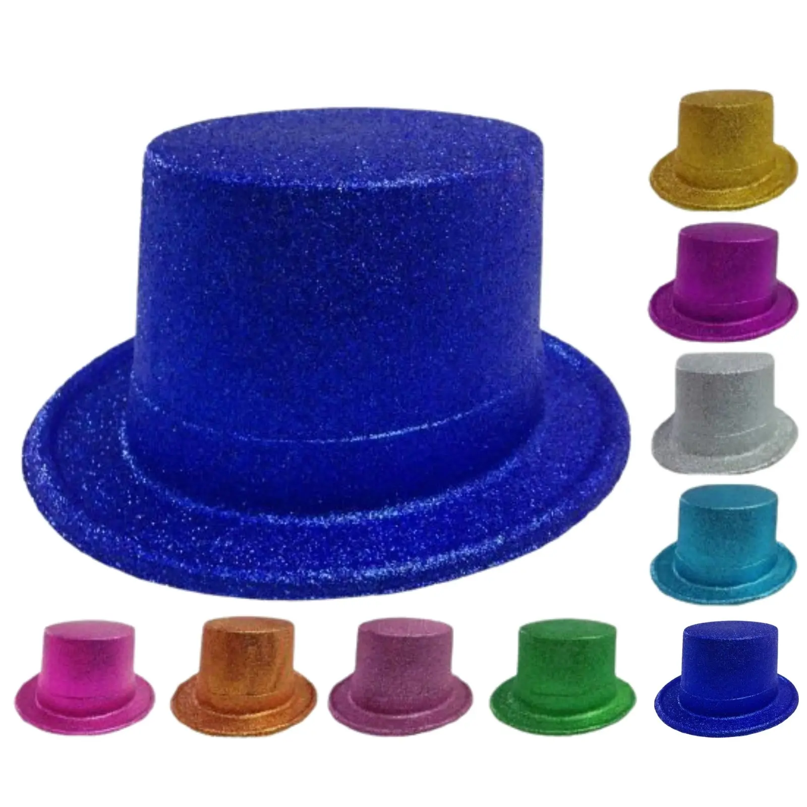 12x GLITTER TOP HAT Fancy Party Plastic Costume Tall Cap Fun Dress Up BULK