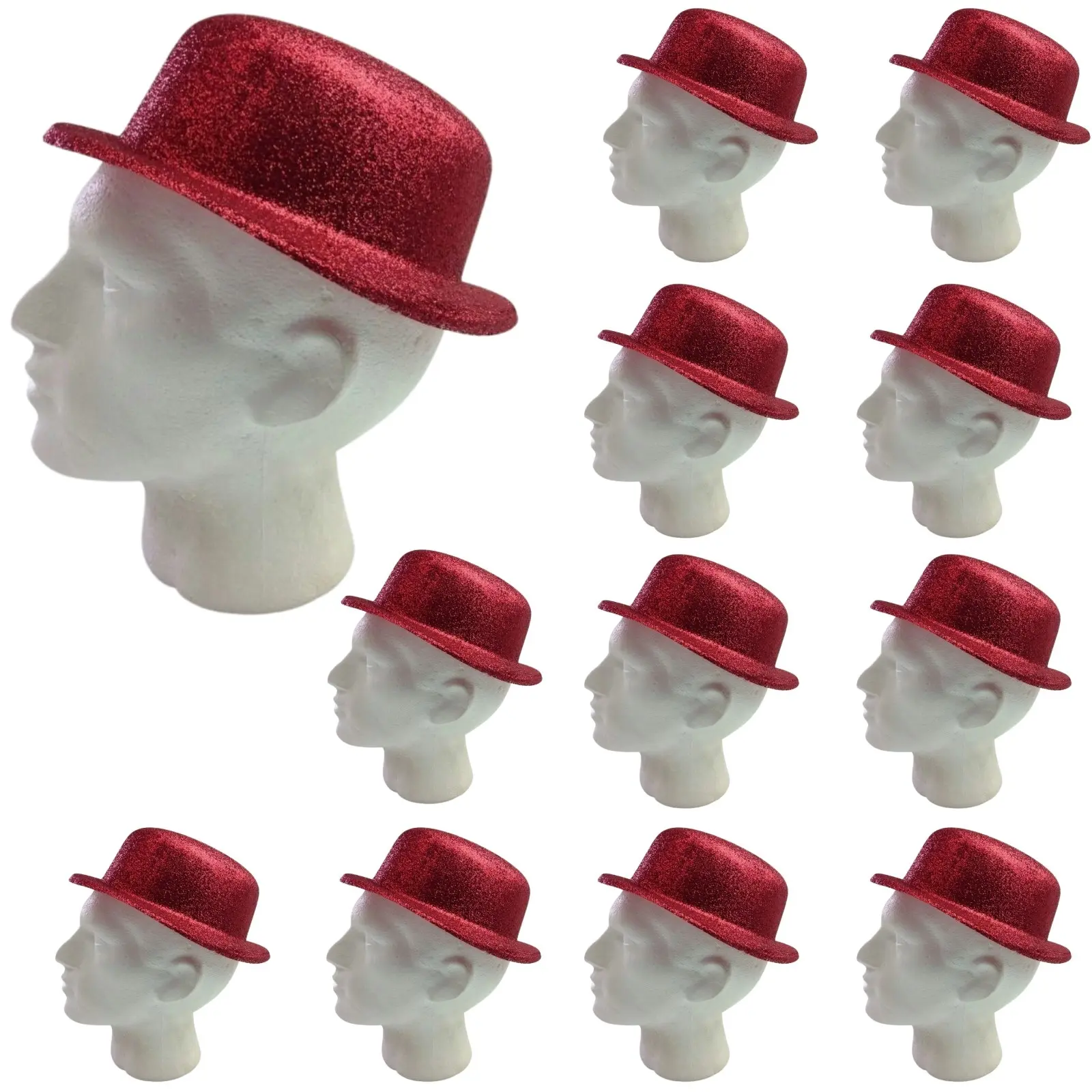 12x GLITTER BOWLER HAT Fancy Party Plastic Costume Cap Fun Dress Up Sparkle BULK