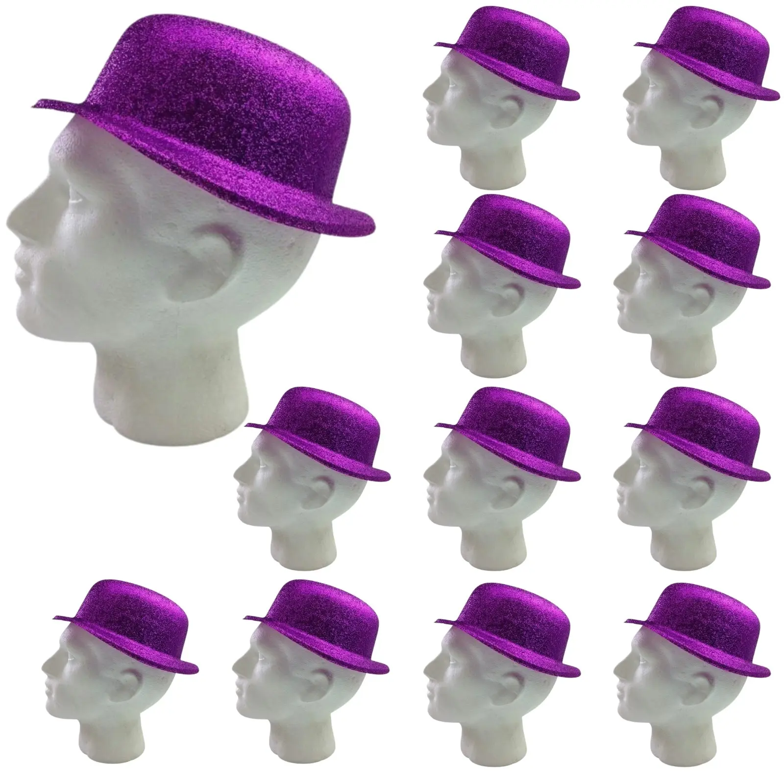 12x GLITTER BOWLER HAT Fancy Party Plastic Costume Cap Fun Dress Up Sparkle BULK