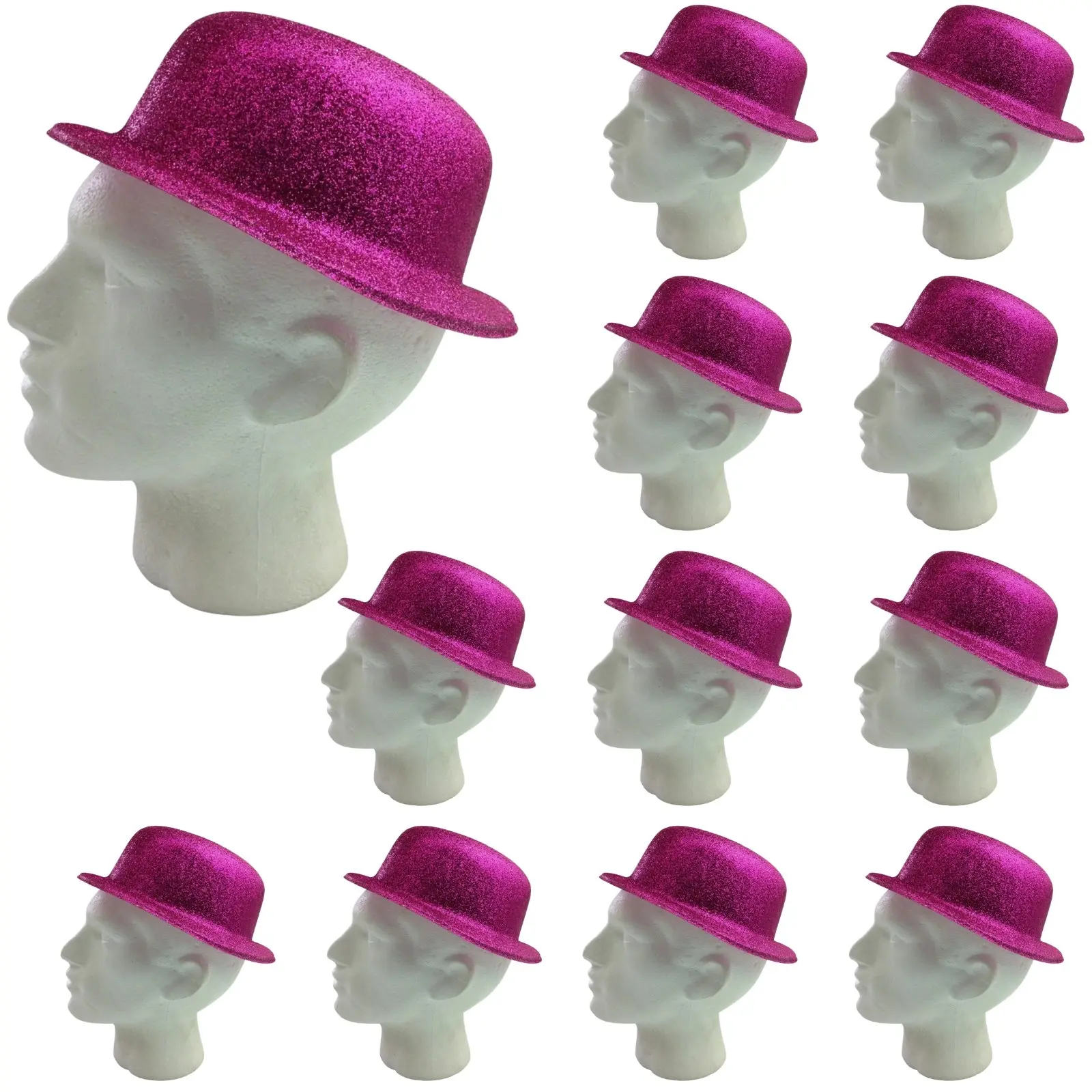 12x GLITTER BOWLER HAT Fancy Party Plastic Costume Cap Fun Dress Up Sparkle BULK