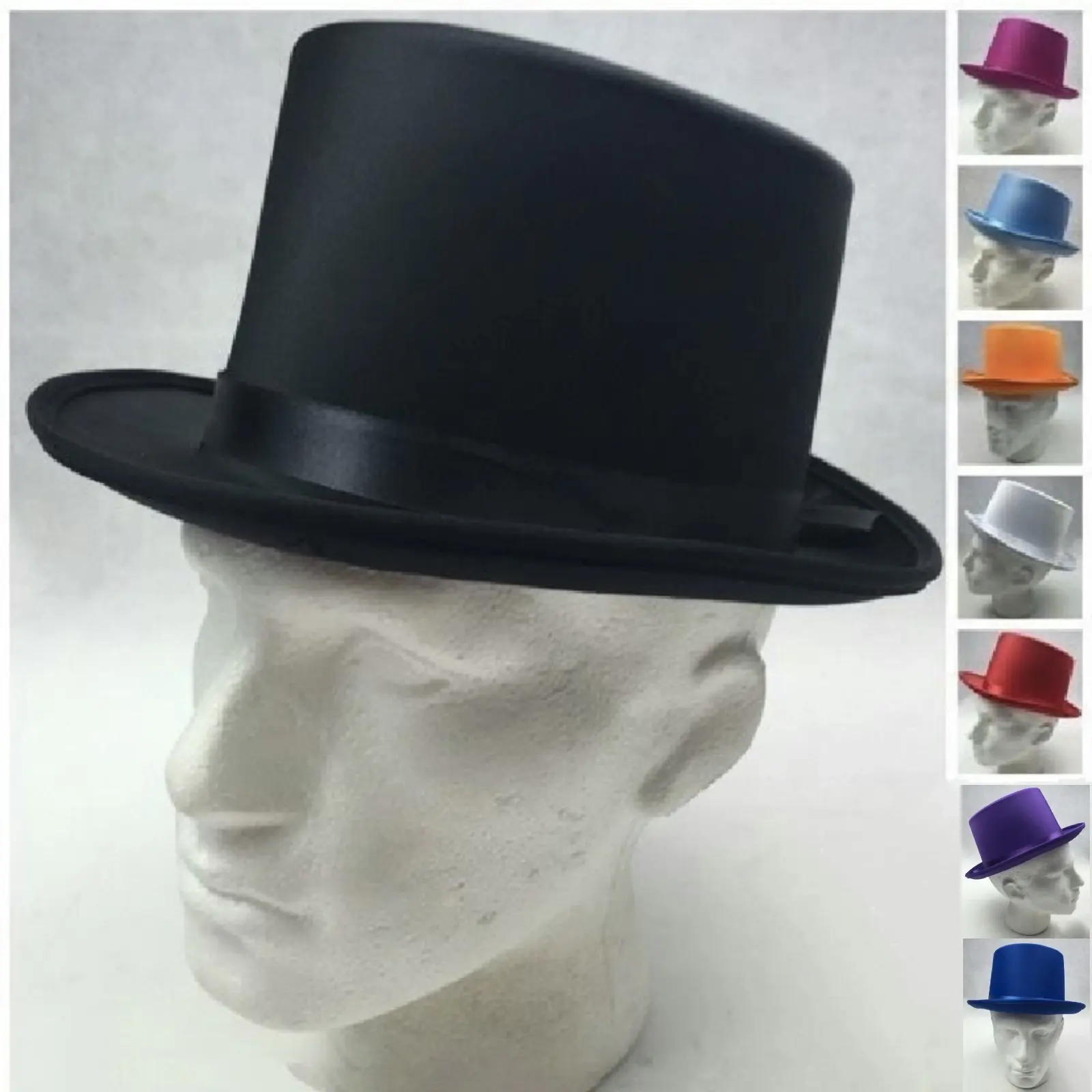 2x SATIN TOP HAT Costume Party Cap Fancy Dress Trilby Fedora One Size