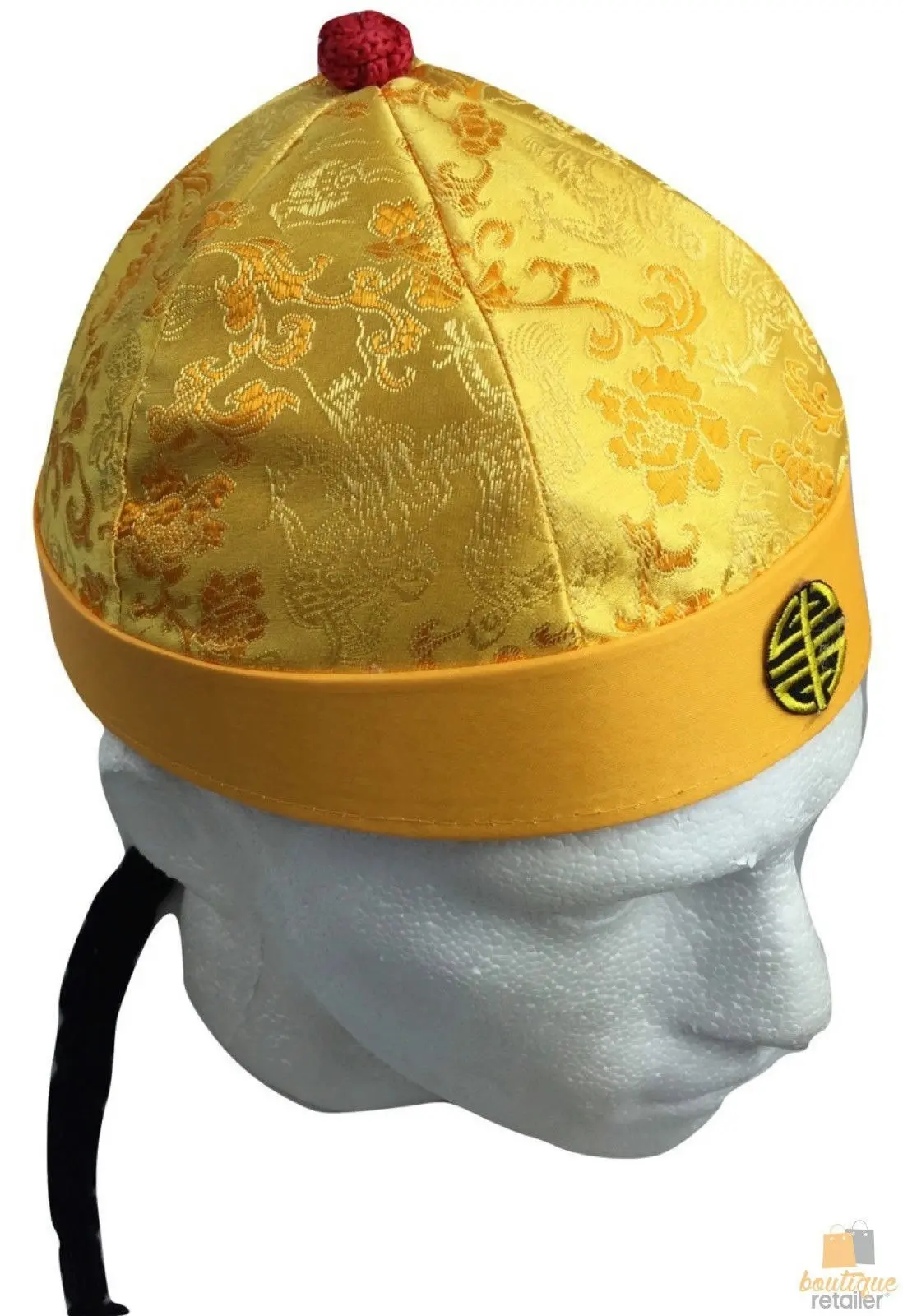 CHINESE LANDLORD HAT Oriental Asian Cap w Ponytail Party Costume Traditional