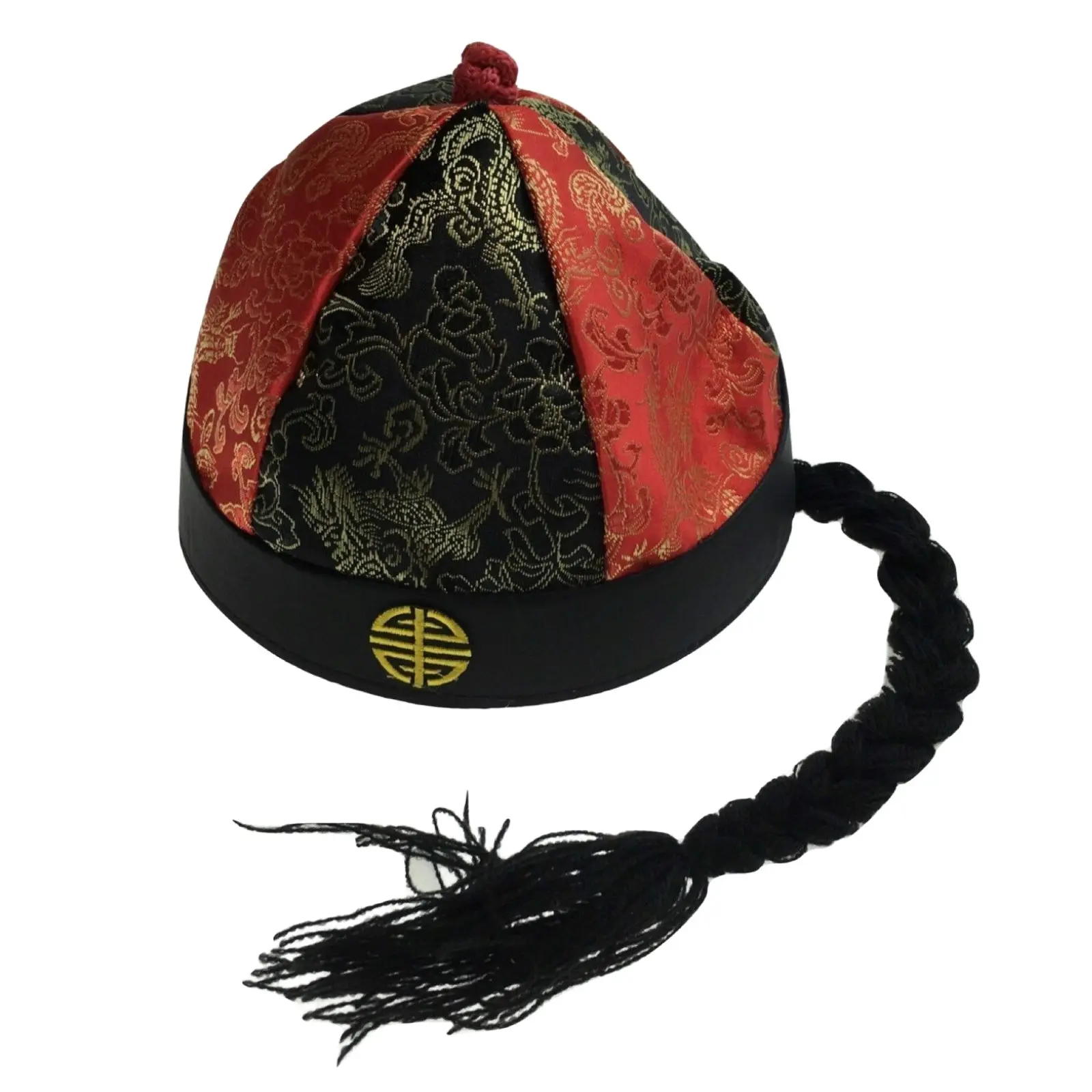 CHINESE LANDLORD HAT Oriental Asian Cap w Ponytail Party Costume Traditional