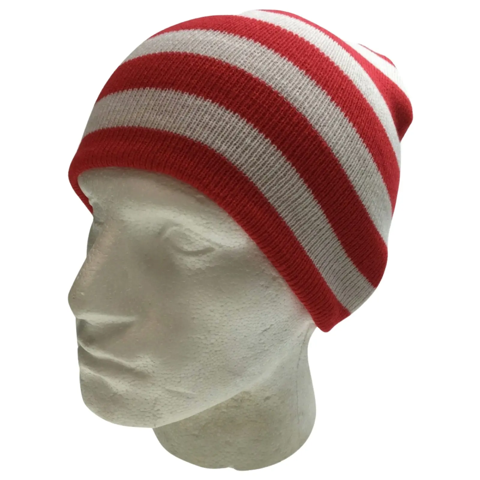 Red White Stripe Beanie Hat Costume Dress Up Knitted Ski Winter Cap New