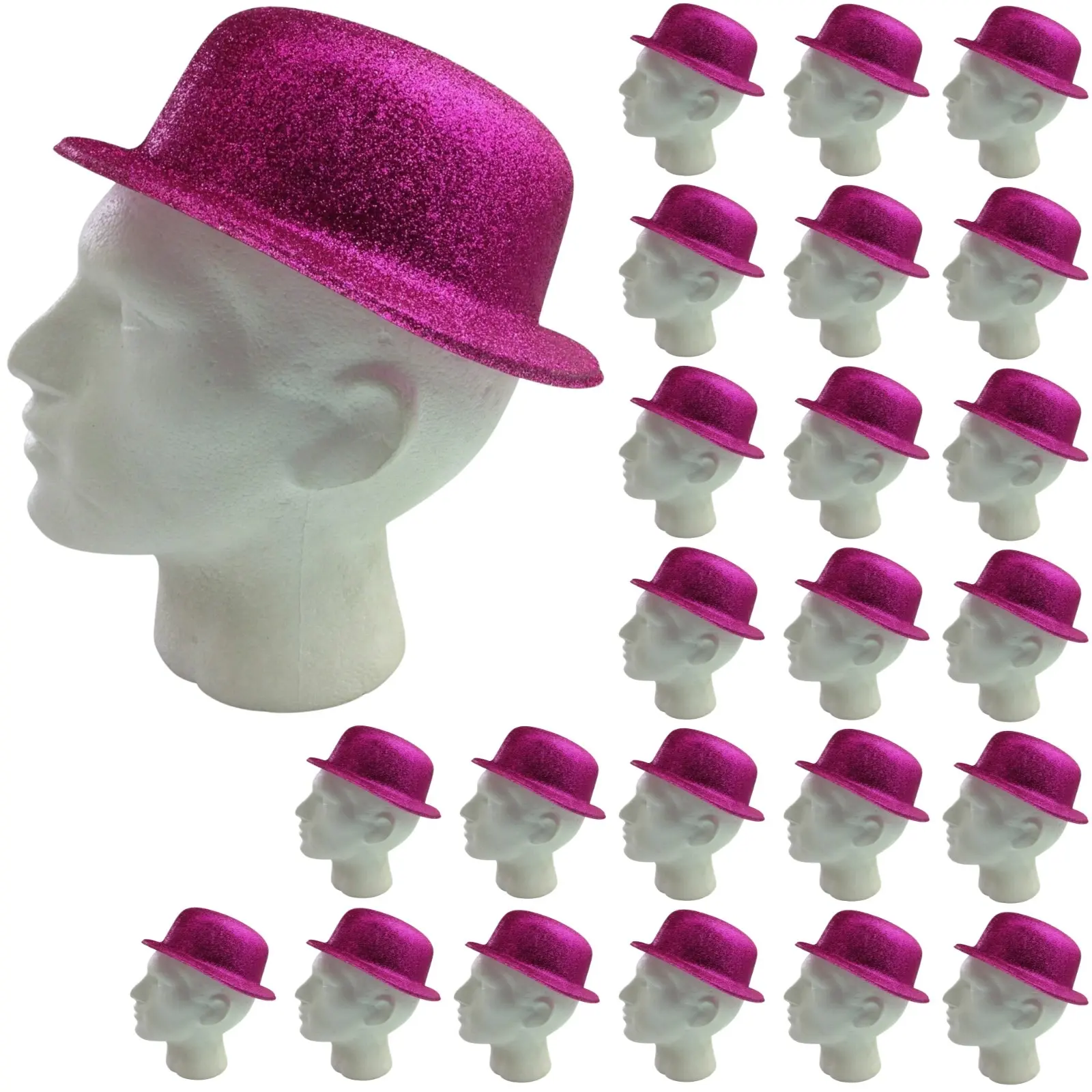 24x GLITTER BOWLER HAT Fancy Party Plastic Costume Cap Fun Dress Up Sparkle BULK