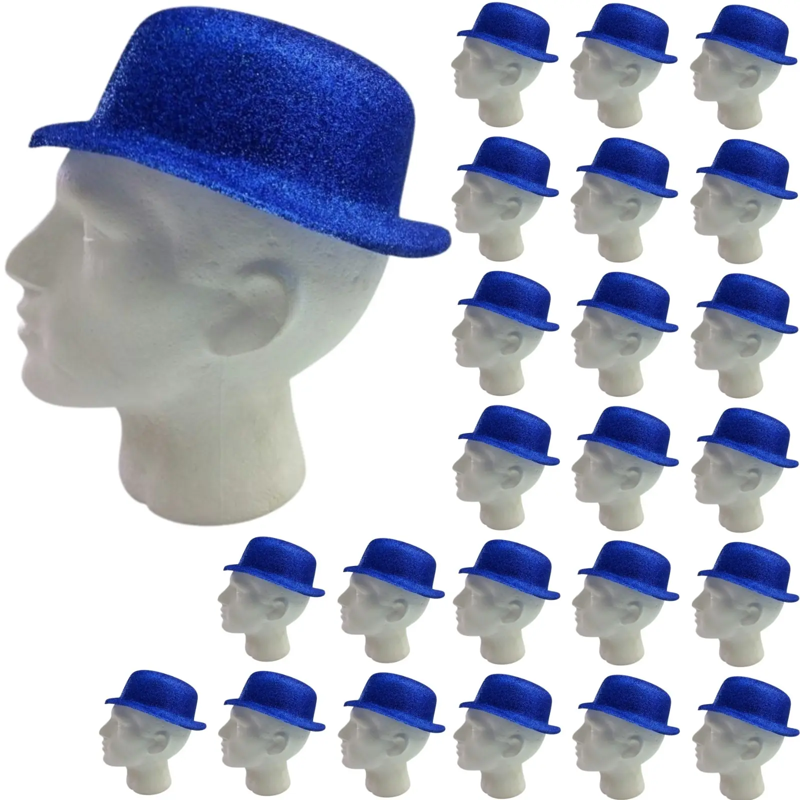 24x GLITTER BOWLER HAT Fancy Party Plastic Costume Cap Fun Dress Up Sparkle BULK