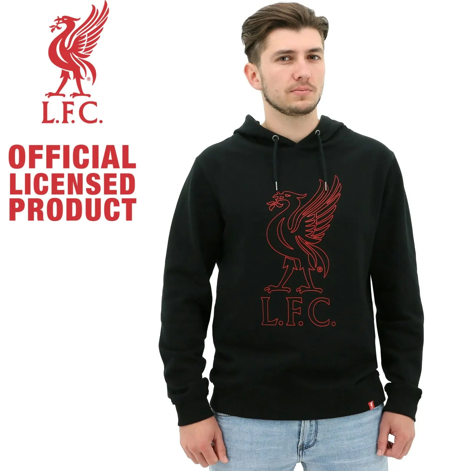 Liverpool FC Mens Hoodie Jumper Winter Warm Soccer Football Liverbird - Black