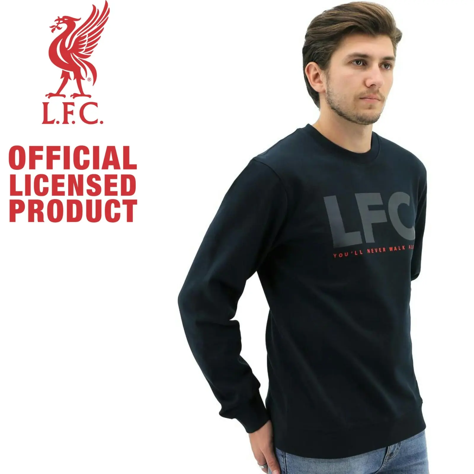 Liverpool FC Mens Crew Jumper Sweatshirt Winter Warm Soccer Football LFC - Navy