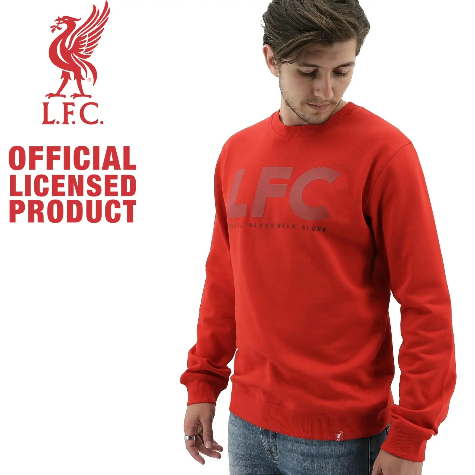 Liverpool FC Mens Crew Jumper Sweatshirt Winter Warm Soccer Football LFC - Red