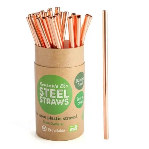 8mm Rose Gold Metallic Steel Straws (30 pcs)