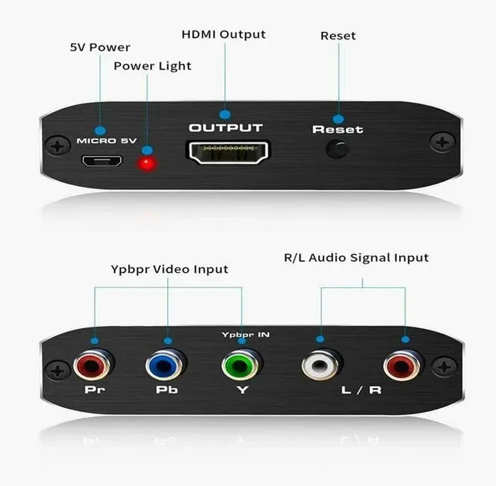 Component Video & L/R RCA Stereo Audio to HDMI Converter Adapter for DVD Xbox PS