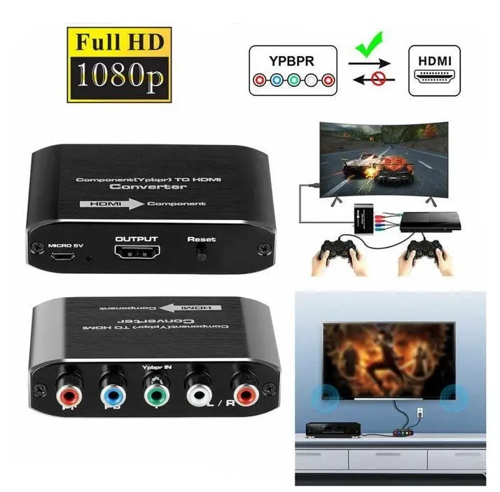 Component Video & L/R RCA Stereo Audio to HDMI Converter Adapter for DVD Xbox PS