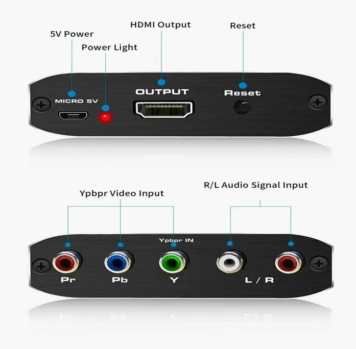 Component Video & L/R RCA Stereo Audio to HDMI Converter Adapter for DVD Xbox PS