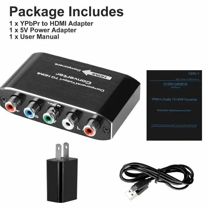 Component Video & L/R RCA Stereo Audio to HDMI Converter Adapter for DVD Xbox PS