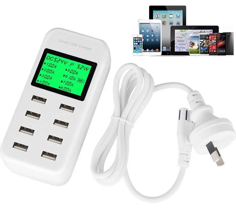 8 Port USB Hub Multi Dock Phone Charger Charging Station Desktop Power Adapter