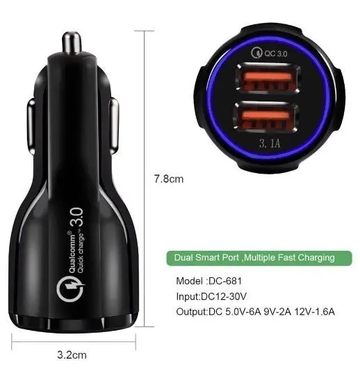 3 Port USB PD Quick Fast Car Charger QC3.0 Adapter Cigarette Lighter Socket