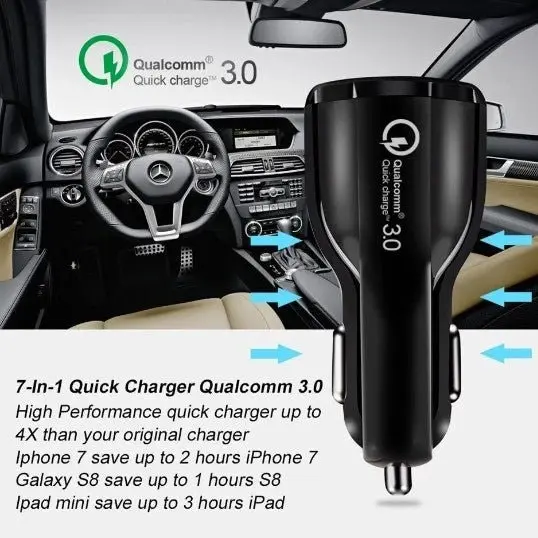 3 Port USB PD Quick Fast Car Charger QC3.0 Adapter Cigarette Lighter Socket