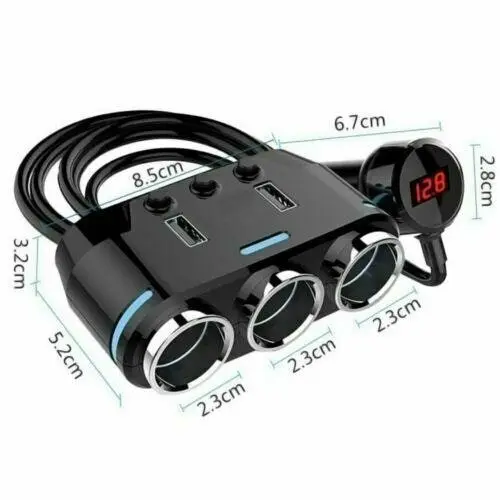 Car Charger Cigarette Lighter 3 Port Power Adapter Socket + Dual USB