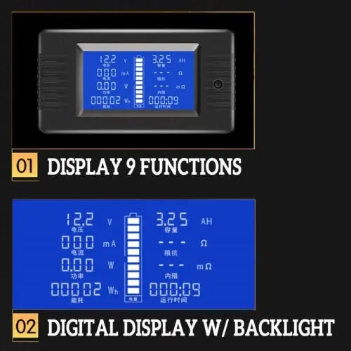 LCD Display DC Battery Monitor Meter 200V Voltmeter Amp For RV System 300A