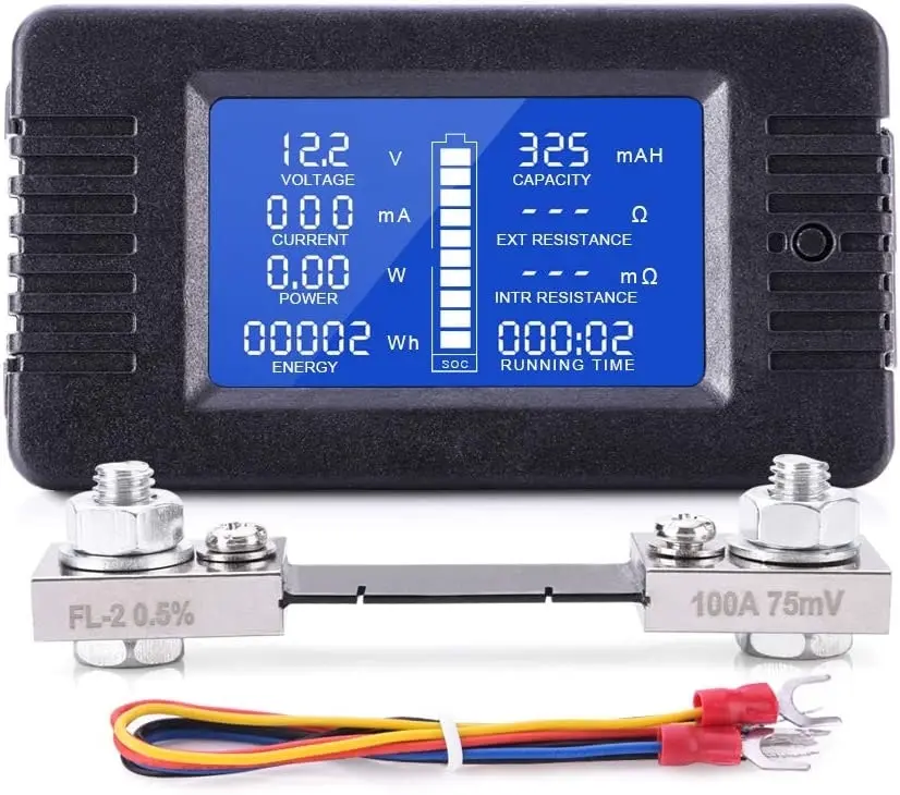 LCD Display DC Battery Monitor Meter 200V Voltmeter Amp For RV System 300A