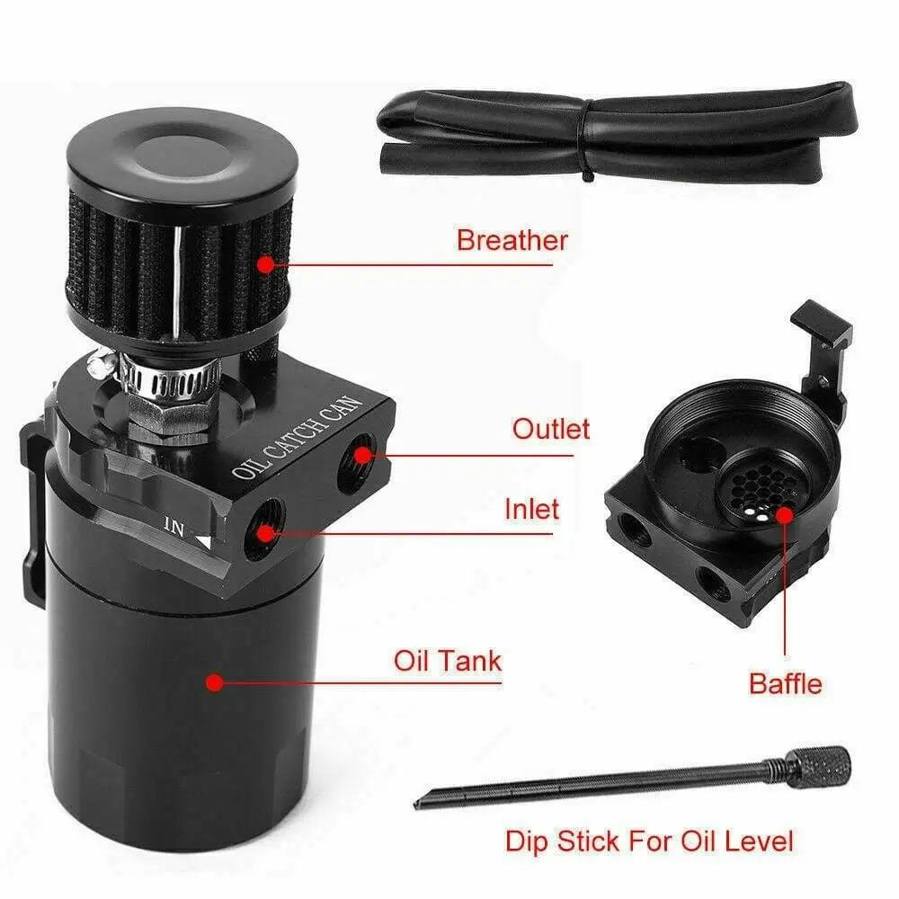 0.3L Oil Catch Can Kit Tank Baffled Reservoir Breather Filter Red Universal car