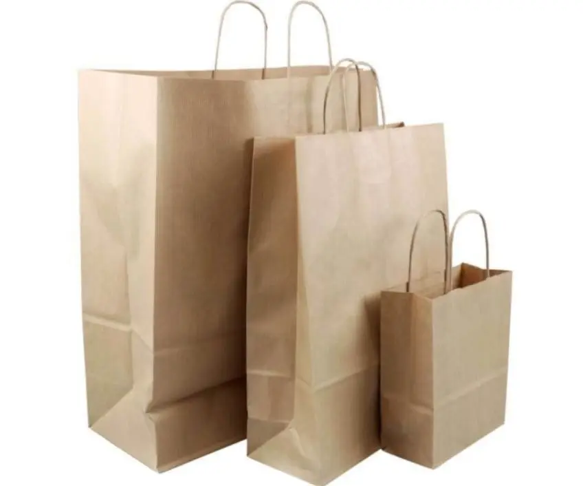 100x Kraft Paper Bags Gift Carry Craft Brown Bag with Handles | 19x25x8cm Size