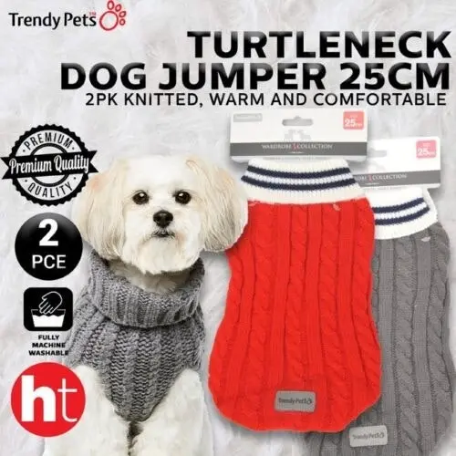 Trendypets Turtleneck Dog Jumper 2pk Knitted - Warm and Comfortable Pet Jumper 25cm