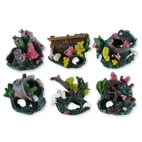 Pet Basic 6PCE Fish Aquarium Resin Ornaments Assorted Designs 8cm