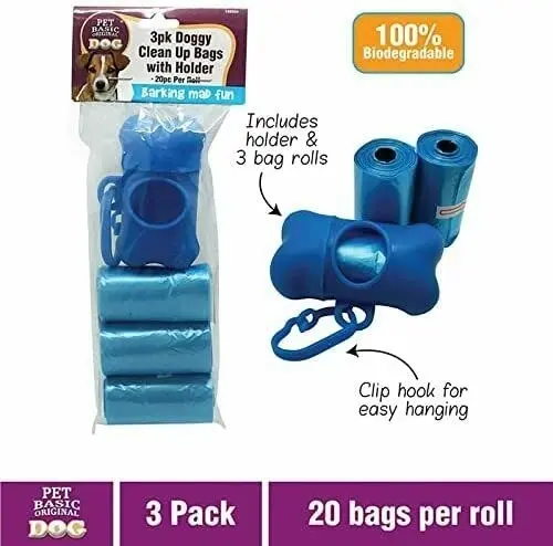 3 Pack Poop Bag Dispenser - Includes 9 Roll (20 Bags/Roll) - Leak-Proof Dog Wast