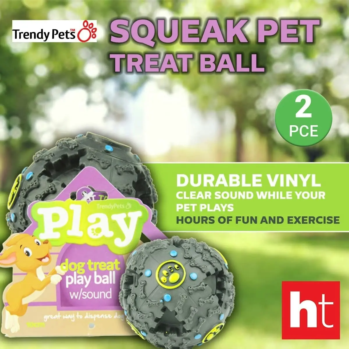 Trendypet Dog Treat Play Ball 2Pce 10Cm Size Vinyl Clear Sound Durable Vinyl Fun Exercise