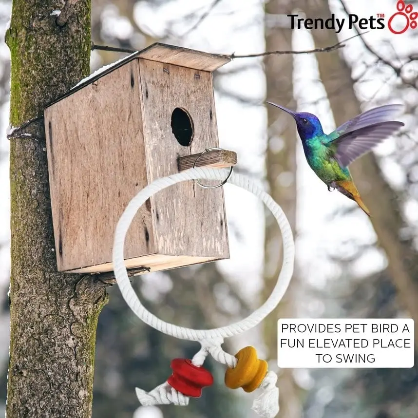 Trendypets Cotton Circle Ring Bird Swing Toy 27Cm 2Pce Natural Wood Vivid Color Strong Rope Swing With Clip