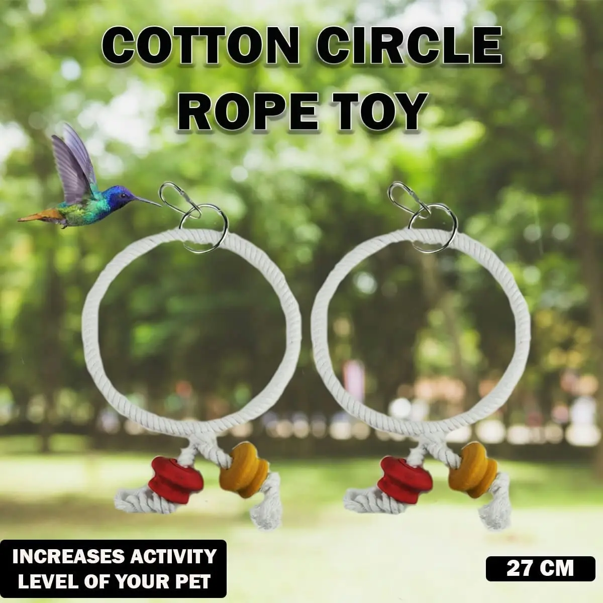 Trendypets Cotton Circle Ring Bird Swing Toy 27Cm 2Pce Natural Wood Vivid Color Strong Rope Swing With Clip