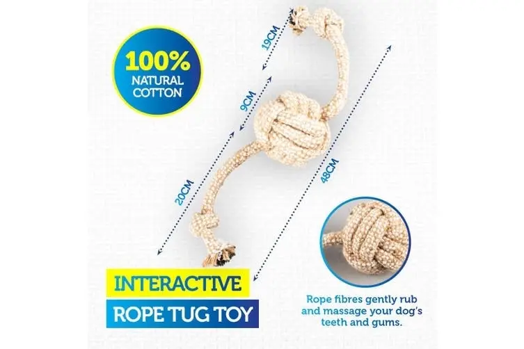 Pet Basic 3PK Rope Dog Toys Natural Cotton Thick Tug Fetch Play 48cm