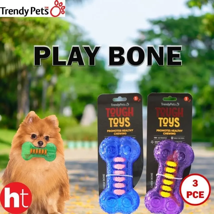 Trendypets Super Tough Dog Play Toy Healthy Chew Bone 14Cm 3Pce Durable Prevent Gum Disease