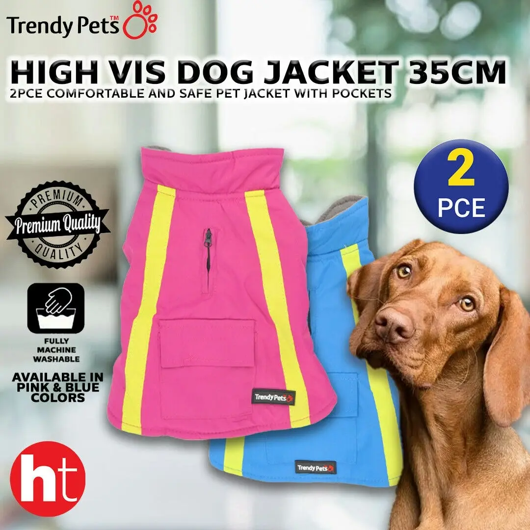 Trendy Pets 2pk High Vis Dog Jacket Comfortable and Safe Pet Jacket with Pocket 35cm