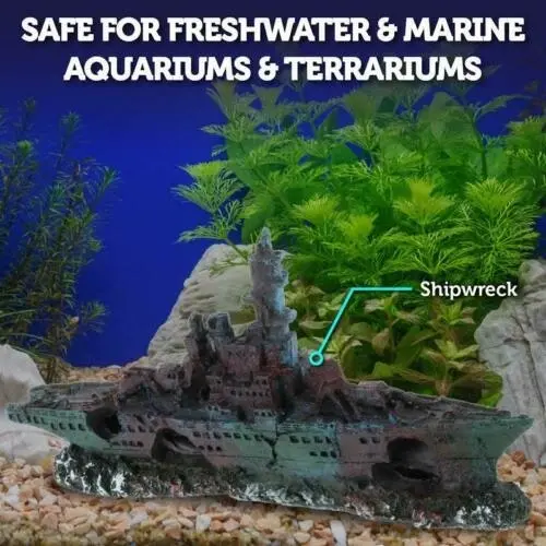 Pet Basic 2PCE Fish Aquarium Resin Ornaments Shipwreck & Bridge 24cm