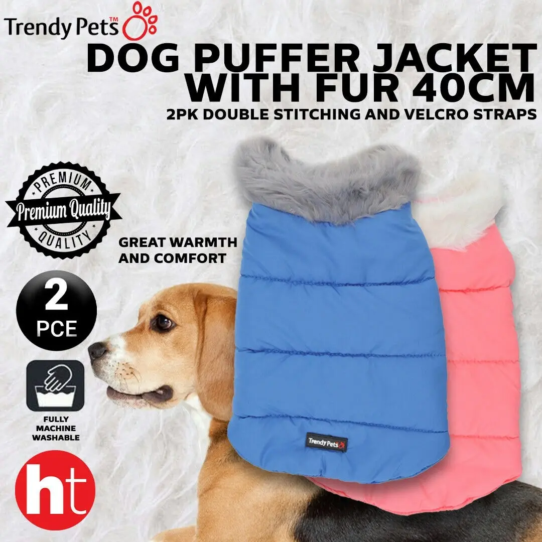 Trendypets Dog Puffer Jacket with FurHood 2PCE Double Stitching 40 cm