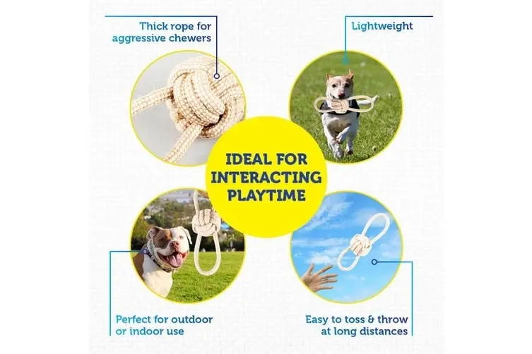 Pet Basic 3PK Rope Dog Toys Natural Cotton Thick Tug Fetch Play 30cm