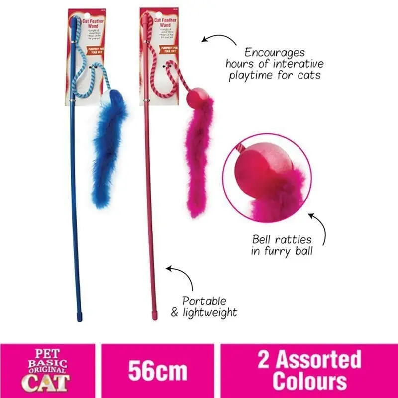 Pet Basic 2PK Cat Wand 56cm Portable and lightweight Furry ball 2 colors