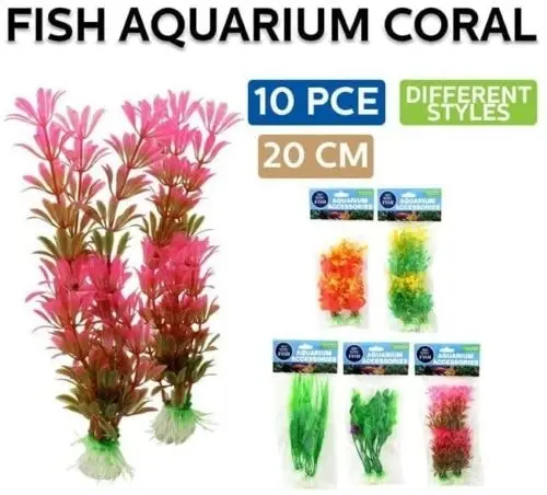 Pet Basic 10PCE 20cm Plastic Aquatic Plants for Aquarium Fish Tank Decoration