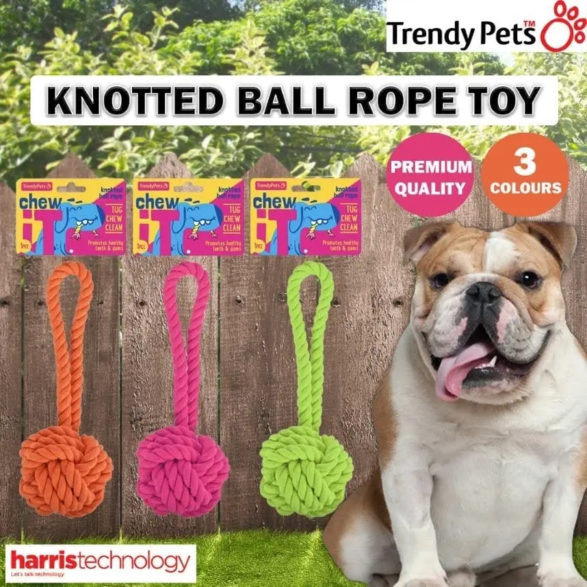 Trendypets Chew -It Knotted Ball Rope Toy 22Cm X 8Cm 3Pce Great For Keeping Gums Healthy