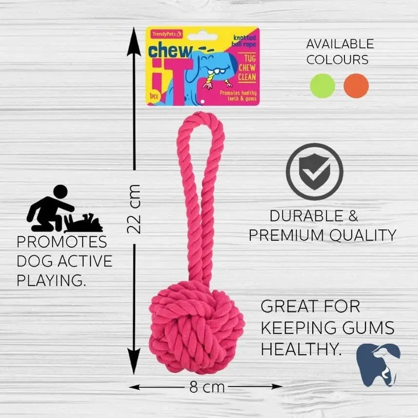 Trendypets Chew -It Knotted Ball Rope Toy 22Cm X 8Cm 3Pce Great For Keeping Gums Healthy