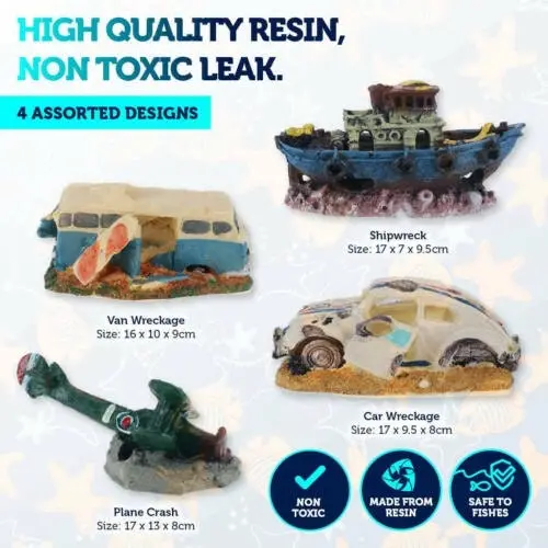 Pet Basic 4PCE Fish Aquarium Resin Vehicles & Aircraft Ornaments 17cm