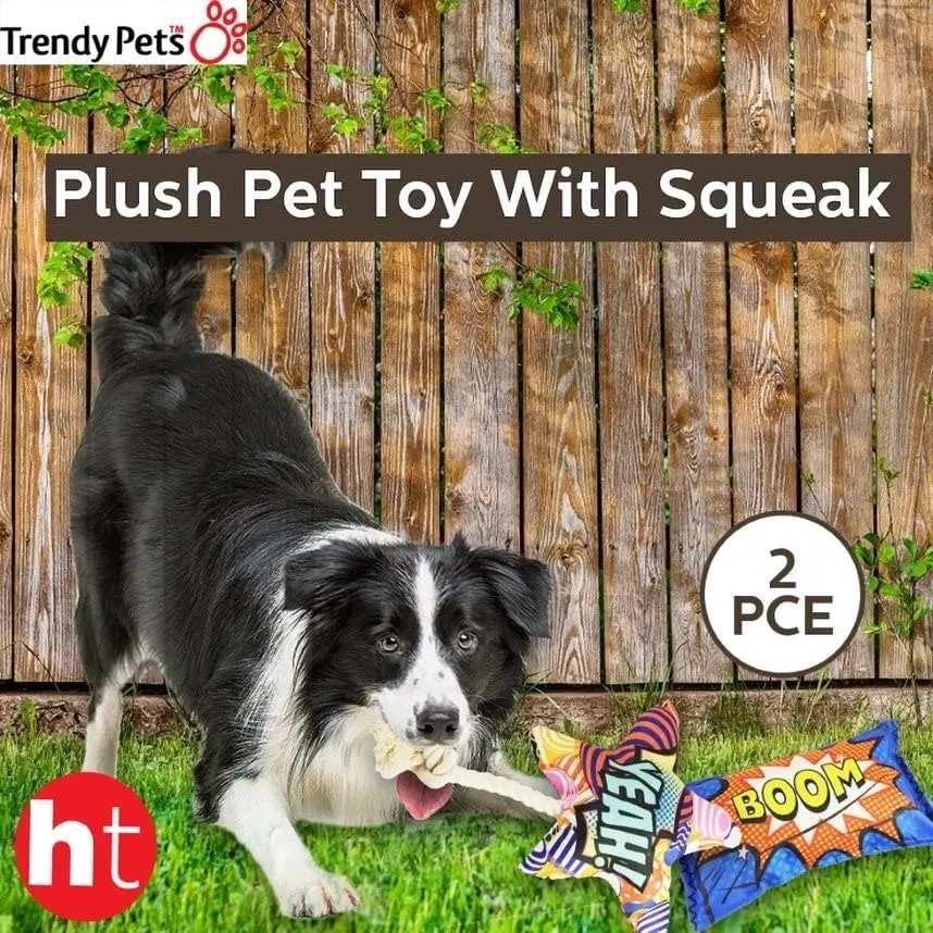 Trendypets Plush Pet Toy With Squeak Size 20Cm 2Pce Promotes Active Playing