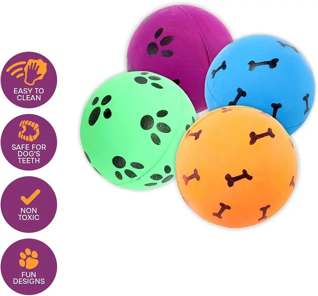 Pet Basic 4PK Dog Rubber Fetch Balls Safe Play Time Fun Bright Colours 5.7cm