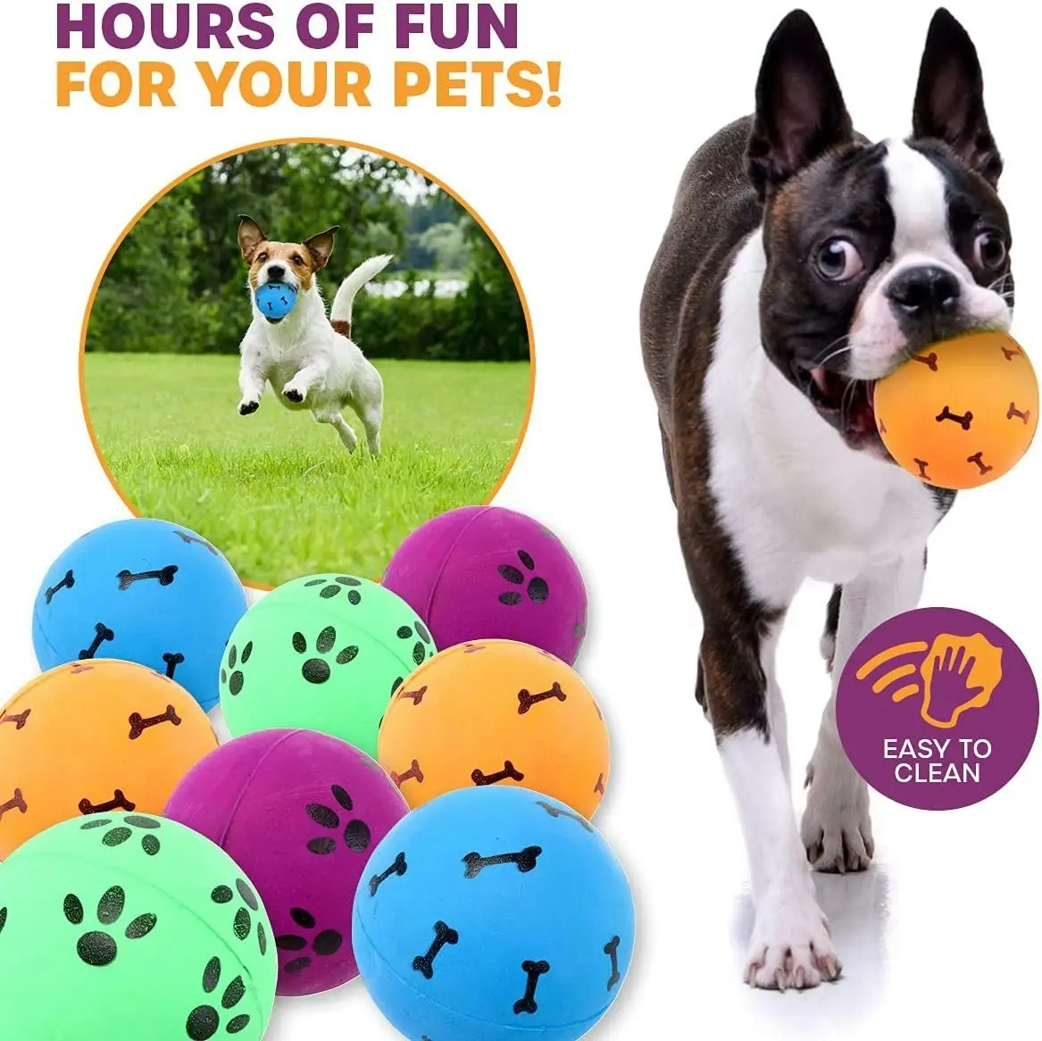 Pet Basic 4PK Dog Rubber Fetch Balls Safe Play Time Fun Bright Colours 5.7cm