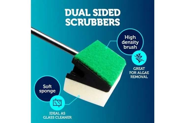 Pet Basic 2PK Aquarium Cleaner Brush 2-In-1 Soft Sponge & Scourer 46cm