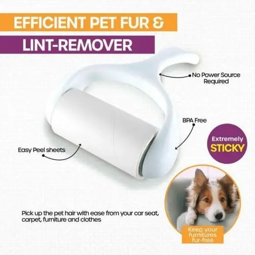 Pet Basic 4PCE Premium Fur Lint Roller Dog/Cat Super Sticky Easy Peel Sheets