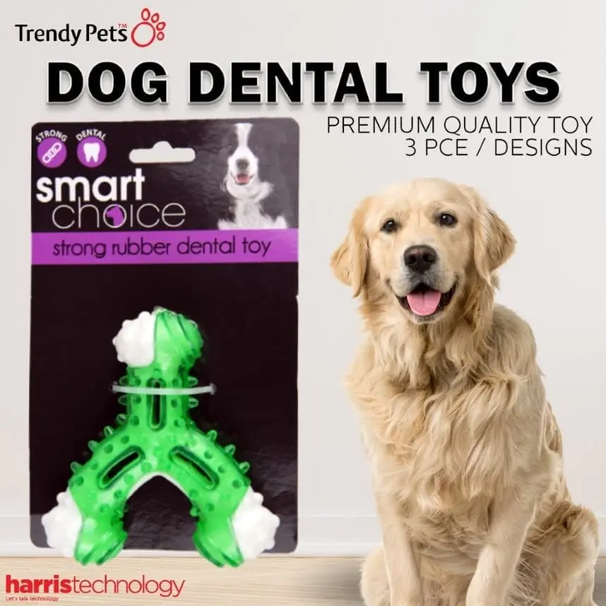 Trendypets Dog Dental Toys Strong Rubber 3Pce Keep Dog'S Gum And Teeth Healthy